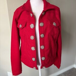 Orly Red Women's Utility Jacket with Silver Buttons